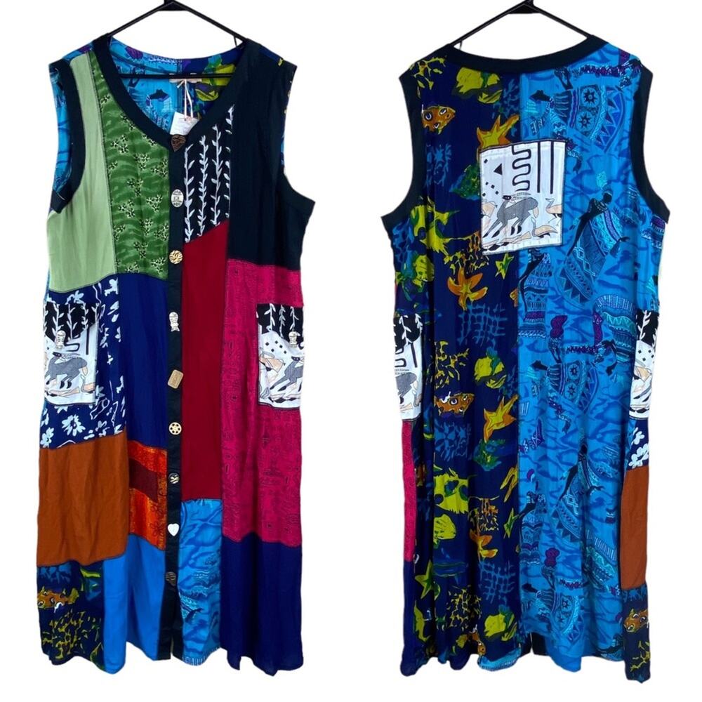 La Cera Womens Boho Patchwork Midi Dress Size 1X New With Tags